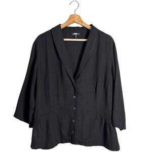 Eileen Fisher Linen Blazer Jacket Women's XL Black Lagenlook Career Minimalist
